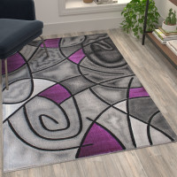 Flash Furniture ACD-RGTRZ860-35-PU-GG Jubilee Collection 3' x 5' Purple Abstract Area Rug - Olefin Rug with Jute Backing - Living Room, Bedroom, & Family Room